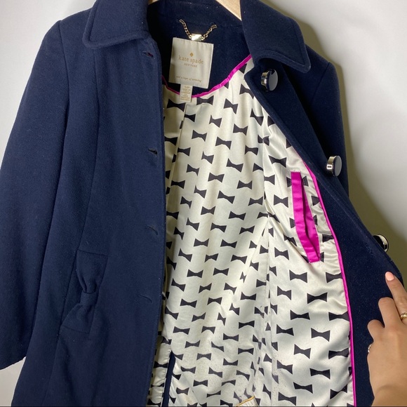 Kate Spade Navy Wool Blend Coat w/ Bow Pockets S - Picture 5 of 12